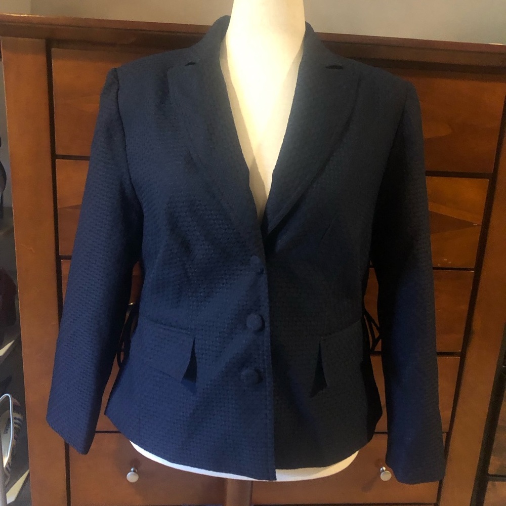 Women's Textured Navy Single-Breasted Blazer